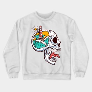 lighthouse and ocean in skull mind Crewneck Sweatshirt